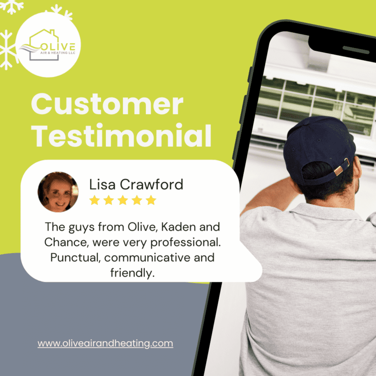 Positive Google client review for Olive Air and Heating LLC, showcasing excellent customer service and satisfaction.