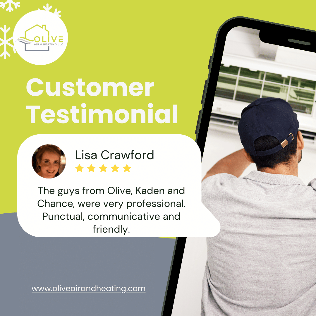  Positive Google client review for Olive Air and Heating LLC, showcasing excellent customer service and satisfaction.