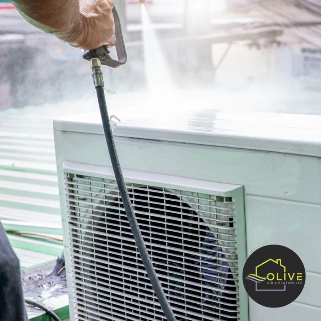 An air conditioning unit being serviced as part of an AC Tune-Up in Tempe, with tools and equipment in view.