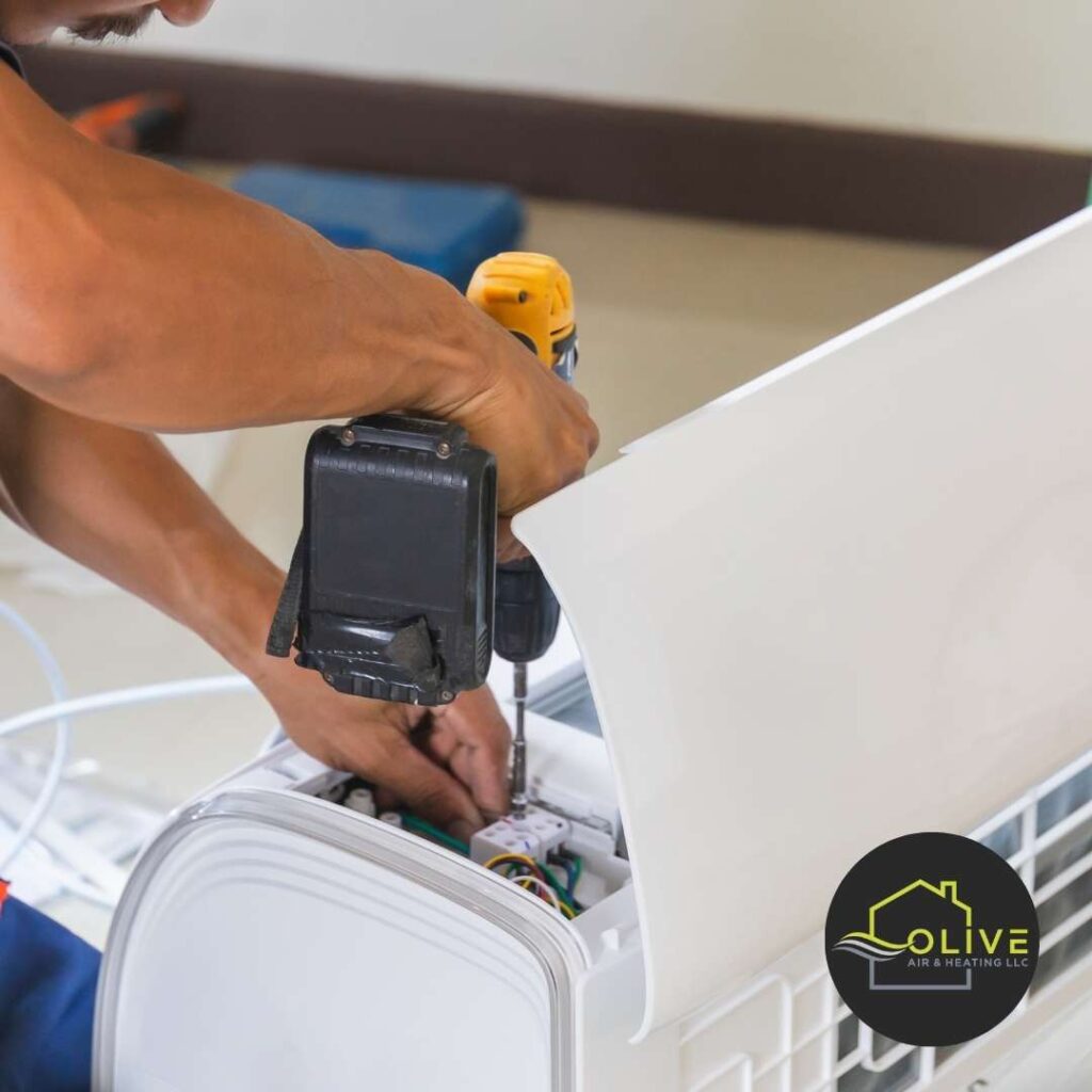 Close-up of an AC repair service fixing a cooling unit