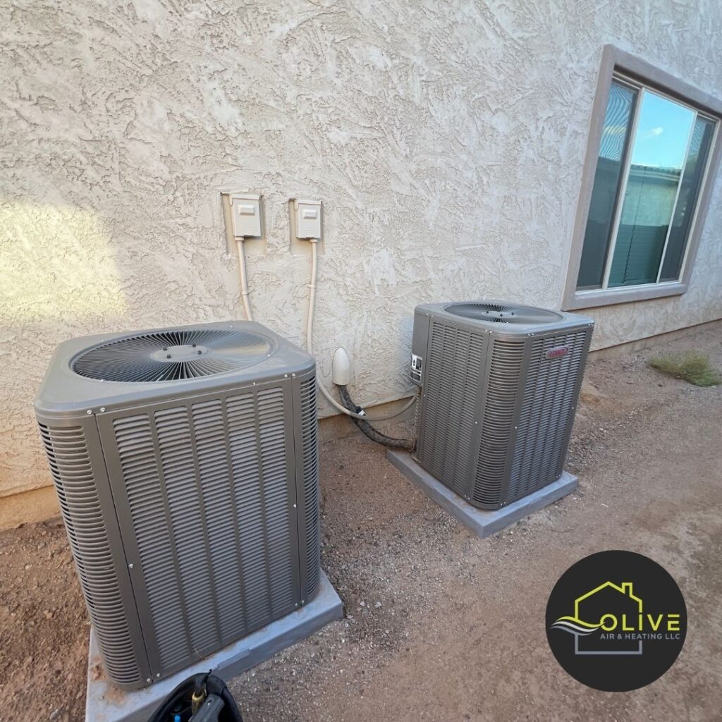 Two poorly maintained outdoor air conditioning units, highlighting the importance of regular AC and Heating Tune Up to prevent breakdowns and improve energy efficiency Heating Repair